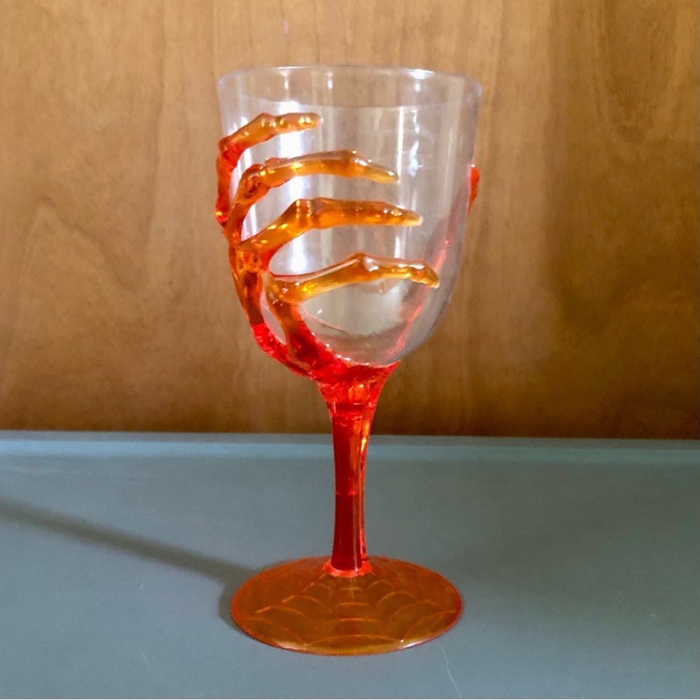 Orange Skeleton Hand Plastic Wine Goblet